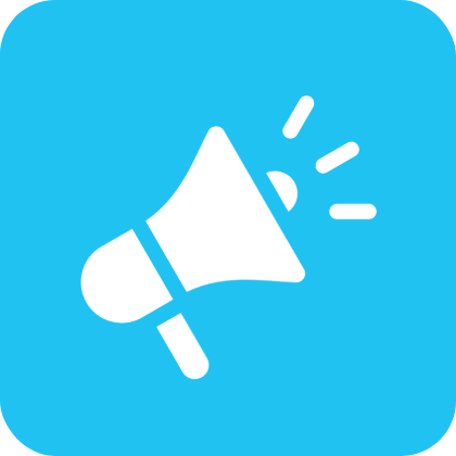 Megaphone icon on blue background